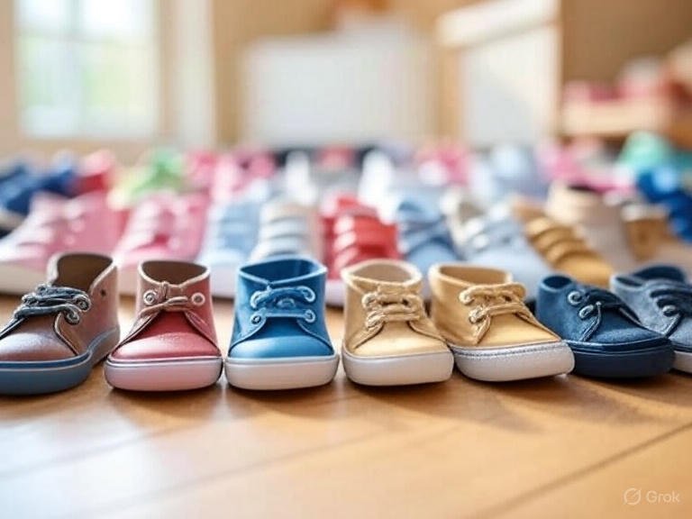 Organização de sapatos infantis no quarto ou sapateira