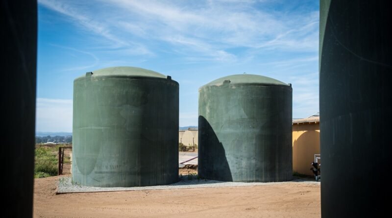 A pair of tanks holds water that was used in a hydroponic greenhouse system at Kitayama Brothers, Inc. (KBI) a family business that was founded in 197