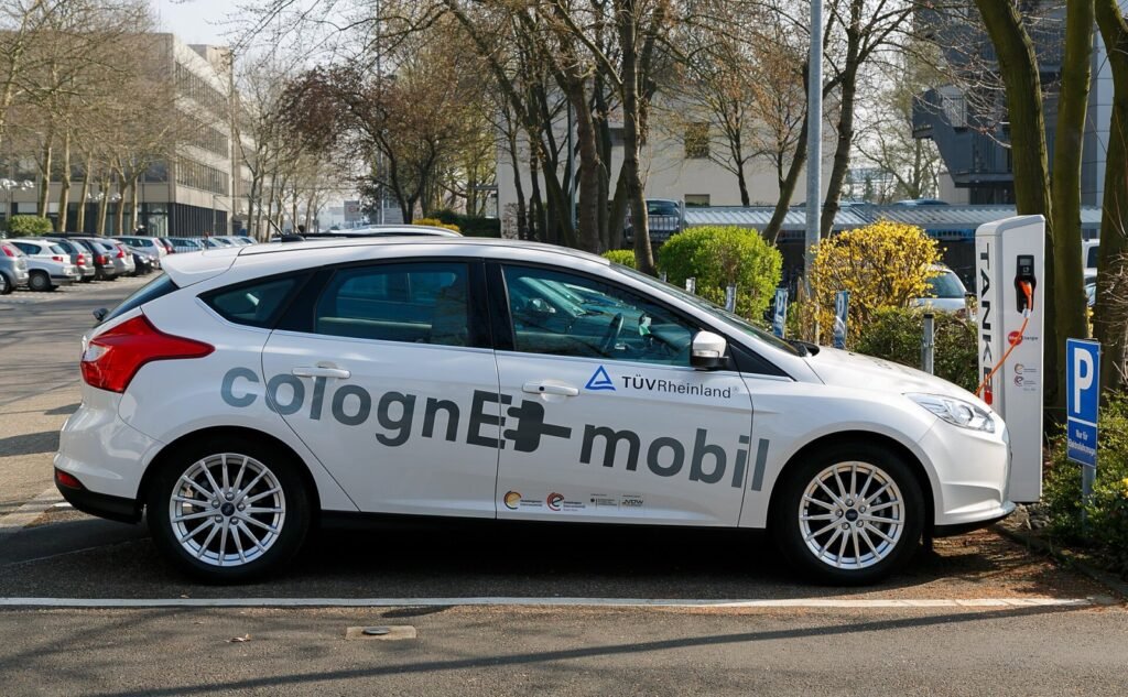 Cologne, Germany: Electric Car Charging Point at TUV Rheinland Headquarters in Cologne, Germany