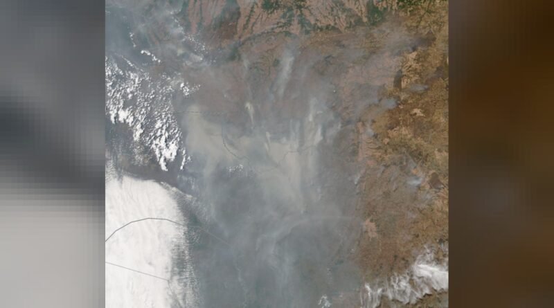 Satellite image showing the smoke from the Pantanal fires on September 14, 2020.